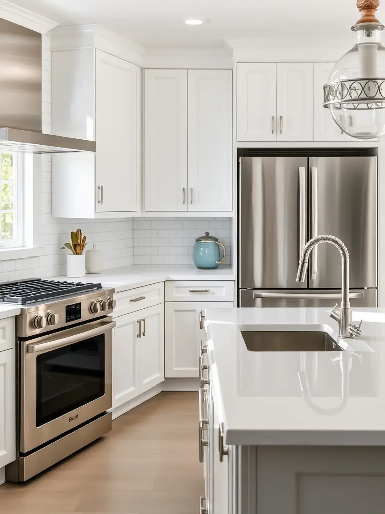 A brightly lit, modern kitchen renovation project showcasing new cabinetry, countertops, and stainless steel appliances, emphasizing the transformation and functionality.